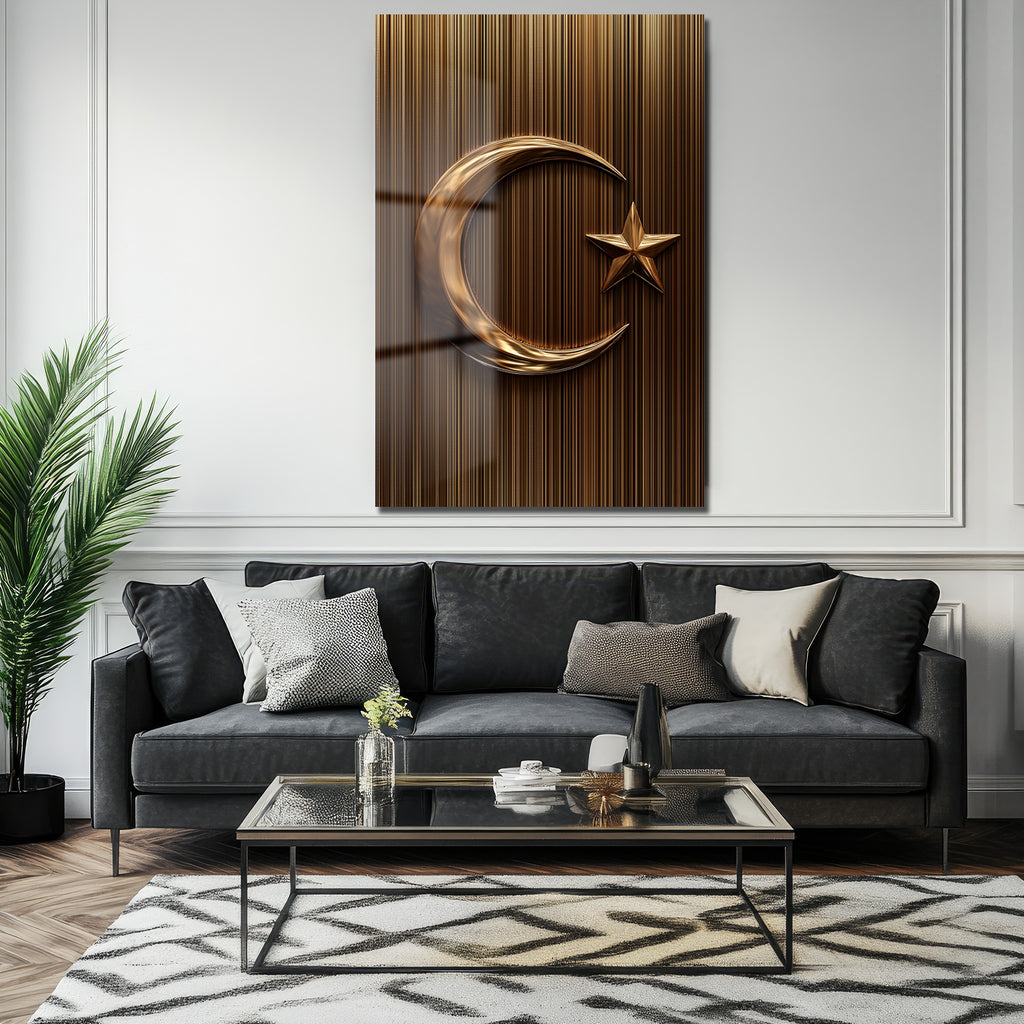 Altın Hilal ve Yıldız: Manevi Dokunuşlu Modern Cam Tablo