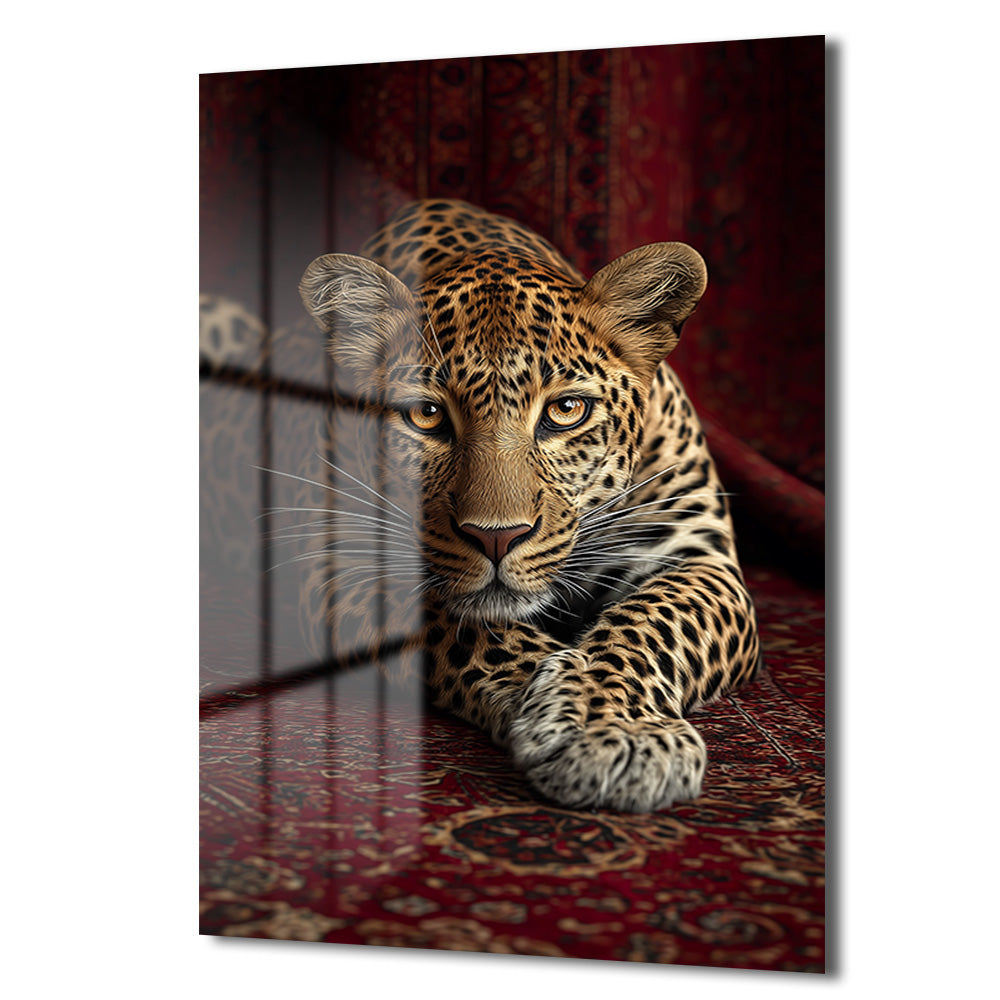 Gizemli Bakış: Asil Leopar Desenli Temperli Cam Tablo