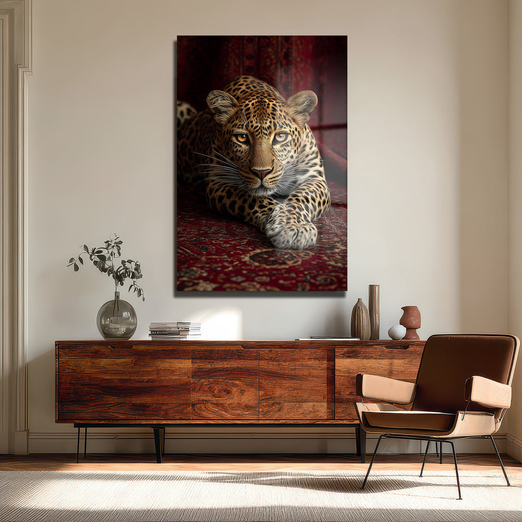 Gizemli Bakış: Asil Leopar Desenli Temperli Cam Tablo