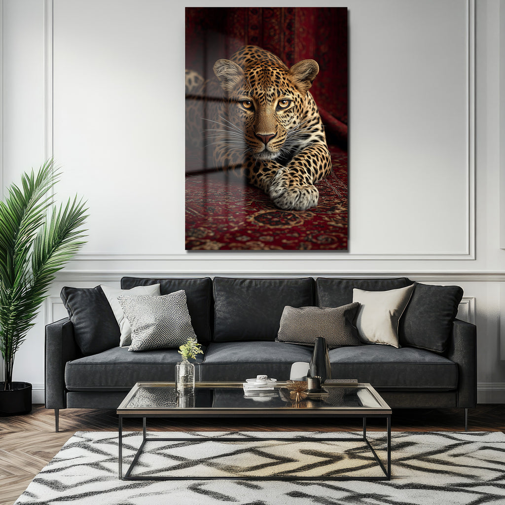 Gizemli Bakış: Asil Leopar Desenli Temperli Cam Tablo