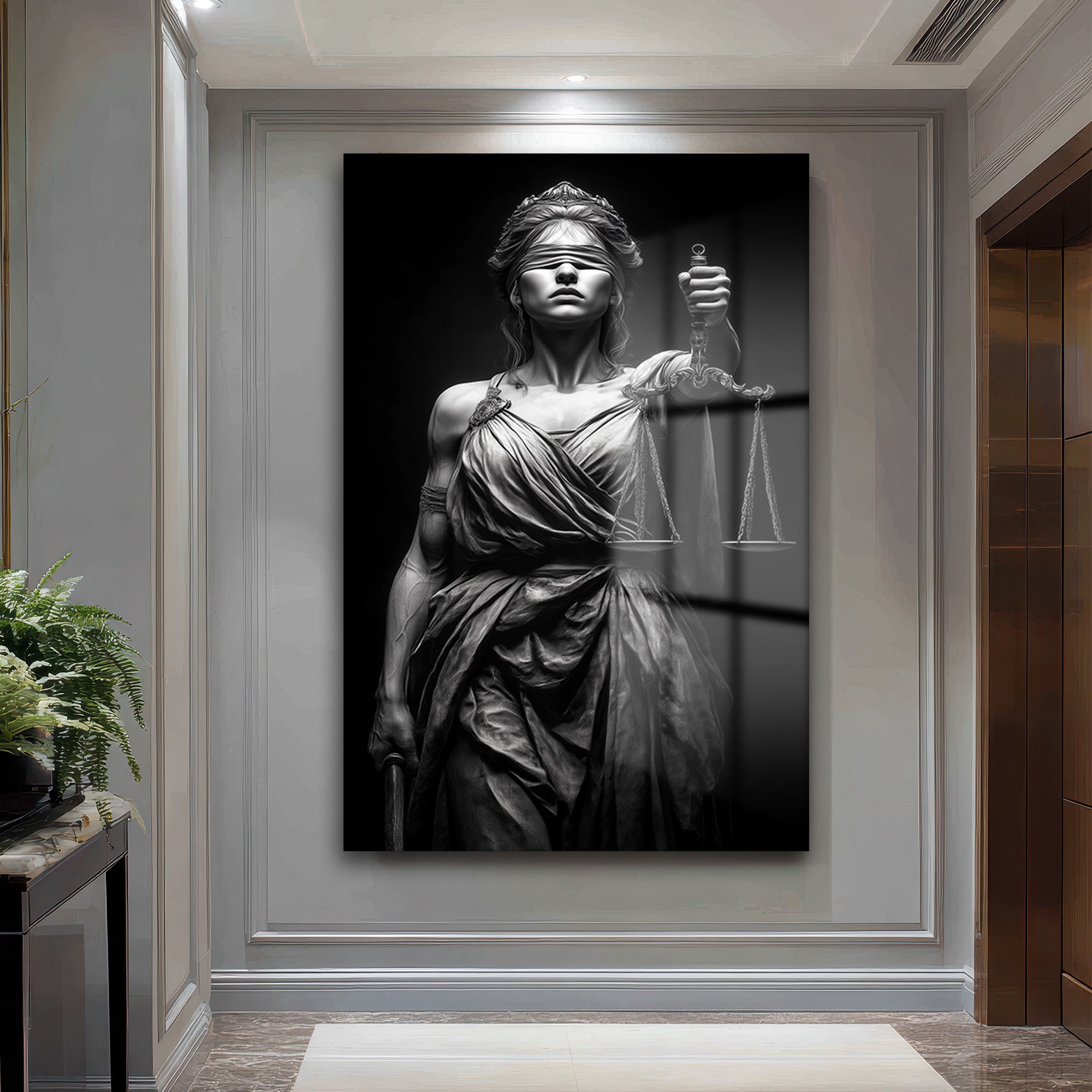 Adalet Tanrıçası Themis: Güçlü ve Modern Cam Tablo