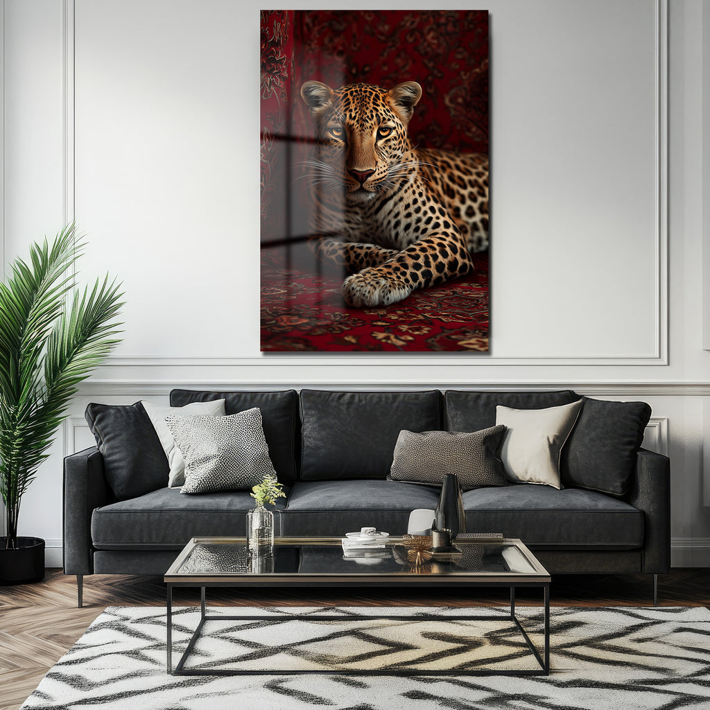 Asil Bakış: Leopar Temalı Lüks Kırmızı Temperli Cam Tablo