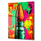 Enerjik Patlama: Pop Art Mermi Temalı Dekoratif Cam Tablo