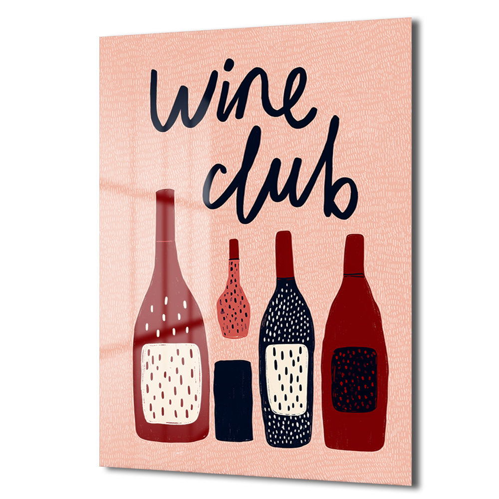 Wine Club Temalı Şık Cam Tablo: Modern Mutfak ve Salon Dekoru
