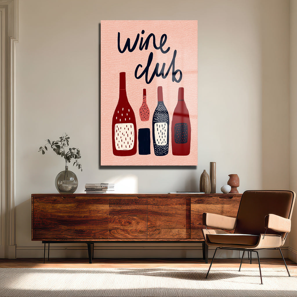 Wine Club Temalı Şık Cam Tablo: Modern Mutfak ve Salon Dekoru
