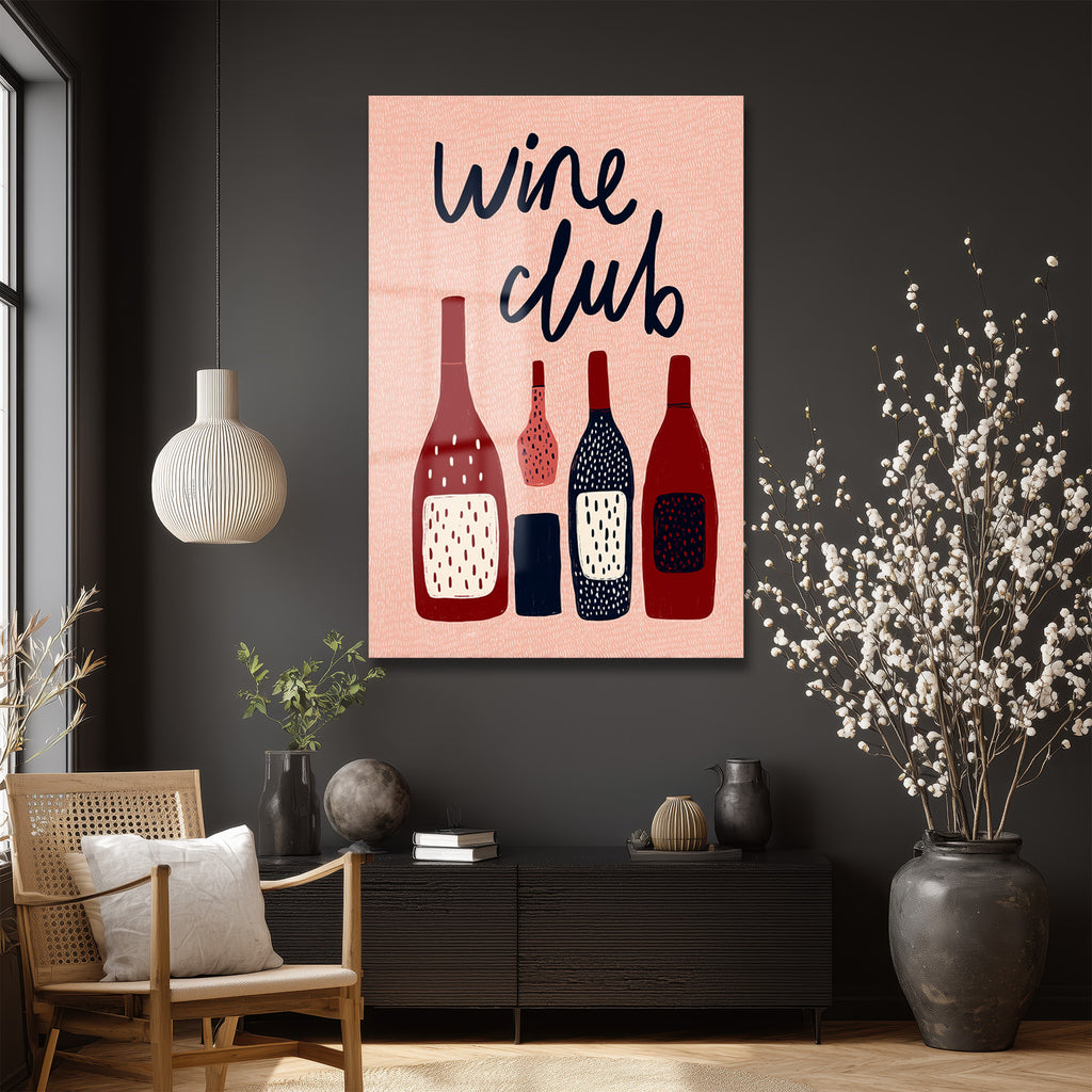 Wine Club Temalı Şık Cam Tablo: Modern Mutfak ve Salon Dekoru