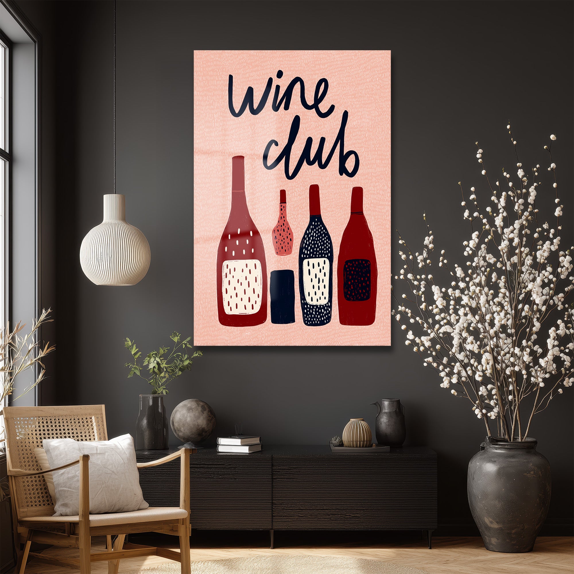 Wine Club Temalı Şık Cam Tablo: Modern Mutfak ve Salon Dekoru
