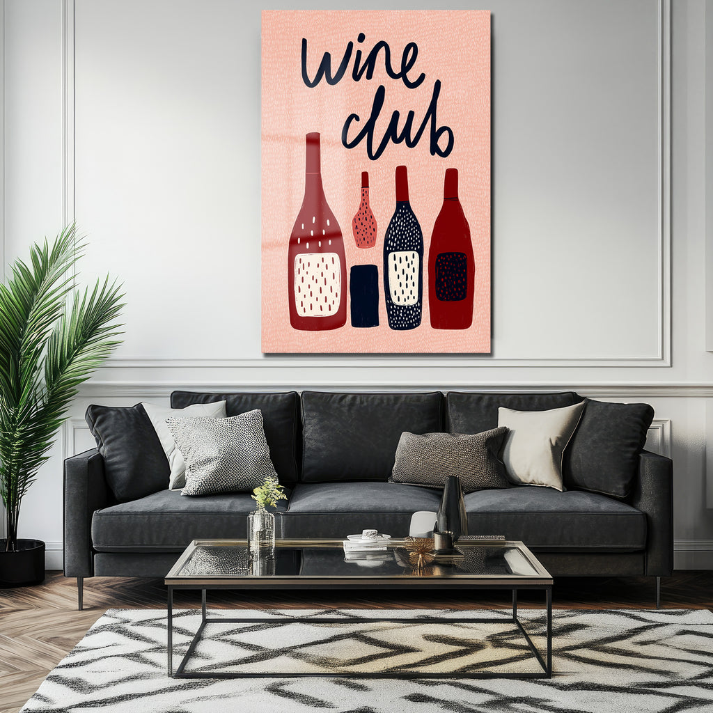 Wine Club Temalı Şık Cam Tablo: Modern Mutfak ve Salon Dekoru