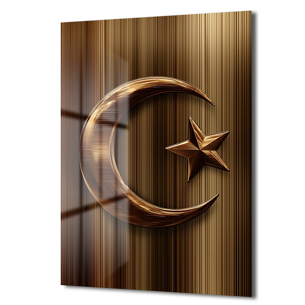 Altın Hilal ve Yıldız: Manevi Dokunuşlu Dekoratif Cam Tablo