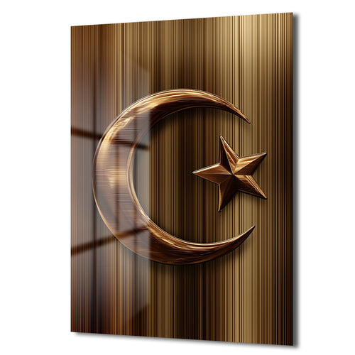 Altın Hilal ve Yıldız: Manevi Dokunuşlu Dekoratif Cam Tablo