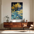 Büyülü Altın Geyik ve Hayat Ağacı: Lüks Dekoratif Cam Tablo