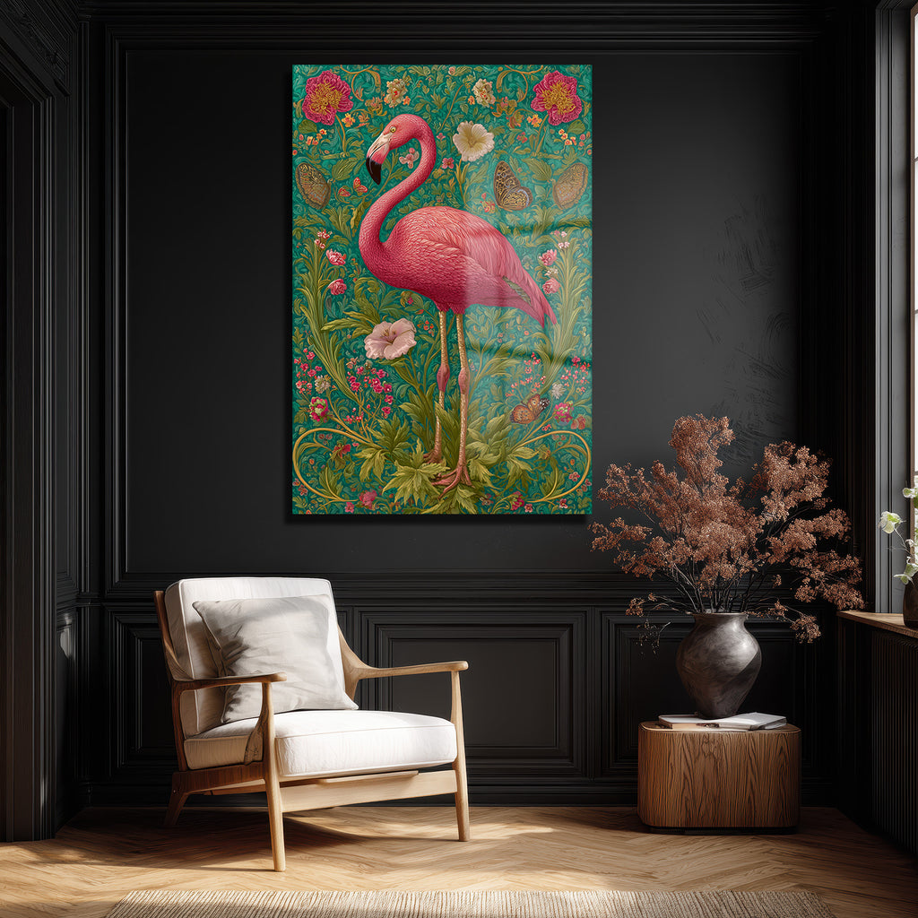 Flamingo Rüyası: Art Nouveau Tarzı Canlı Pembe Dekoratif Cam Tablo