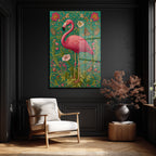Flamingo Rüyası: Art Nouveau Tarzı Canlı Pembe Dekoratif Cam Tablo