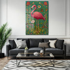 Flamingo Rüyası: Art Nouveau Tarzı Canlı Pembe Dekoratif Cam Tablo