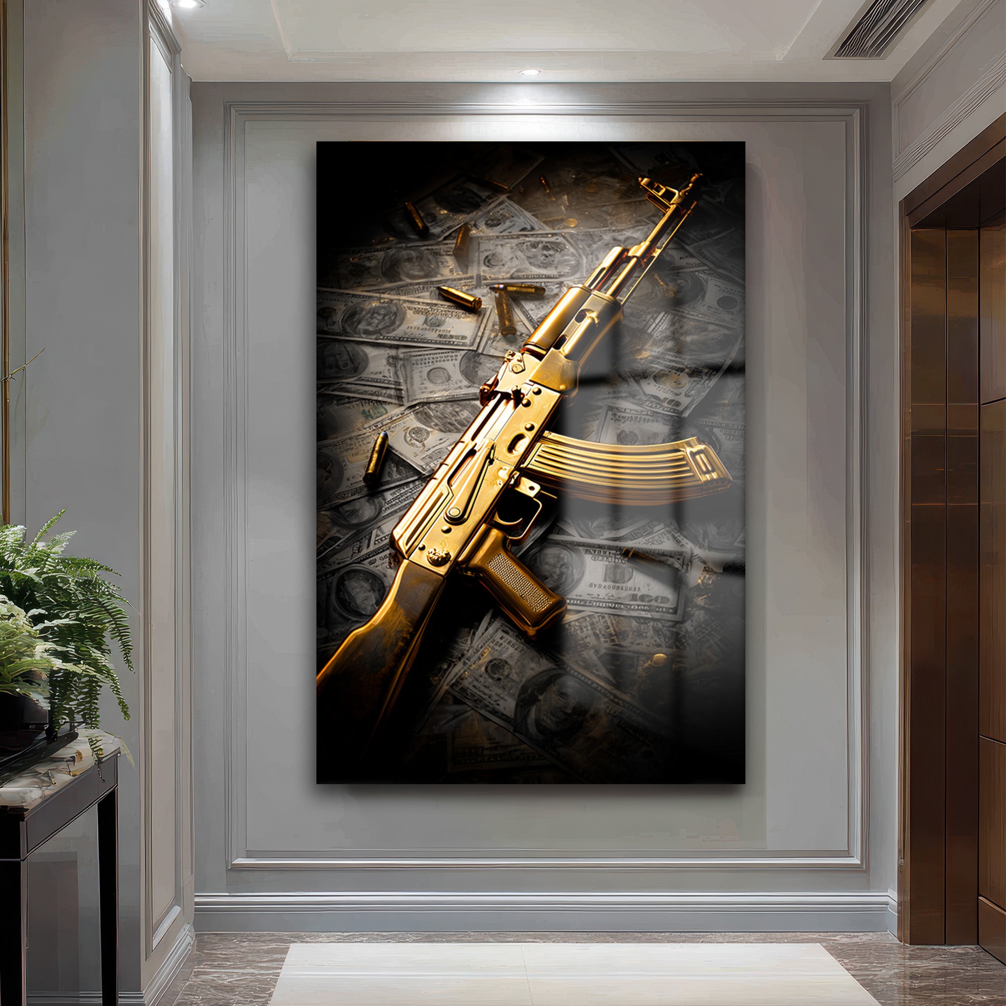 Altın AK-47: Lüks ve Gücün Sembolü Modern Cam Tablo