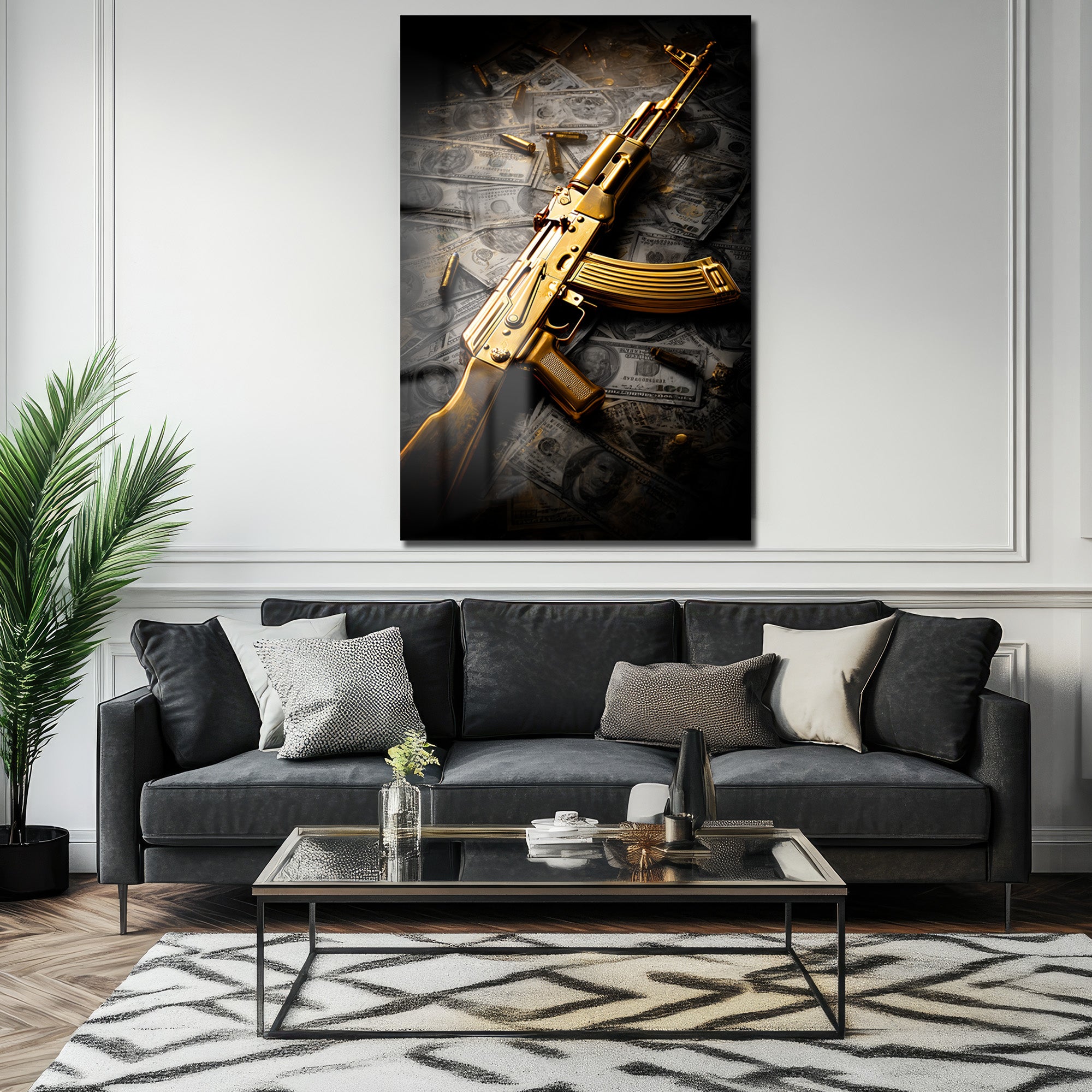 Altın AK-47: Lüks ve Gücün Sembolü Modern Cam Tablo