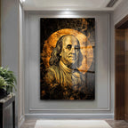 Benjamin Franklin: Altın Dokunuşlu Lüks Temperli Cam Tablo