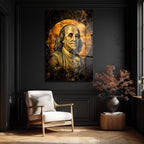 Benjamin Franklin: Altın Dokunuşlu Lüks Temperli Cam Tablo