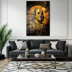 Benjamin Franklin: Altın Dokunuşlu Lüks Temperli Cam Tablo