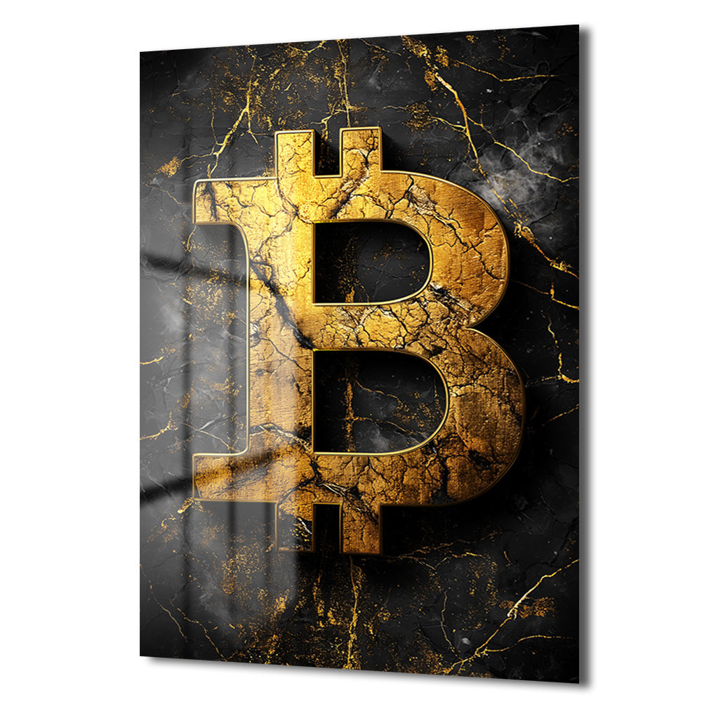 Altın Bitcoin Sembolü: Lüks ve Güçlü Temperli Cam Tablo