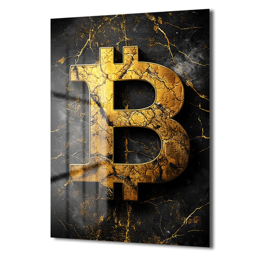 Altın Bitcoin Sembolü: Lüks ve Güçlü Temperli Cam Tablo