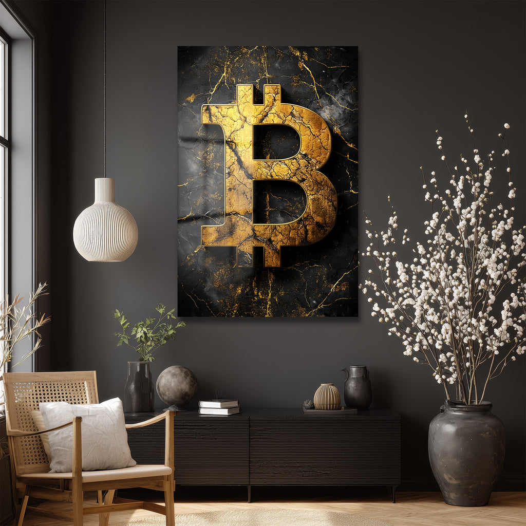 Altın Bitcoin Sembolü: Lüks ve Güçlü Temperli Cam Tablo