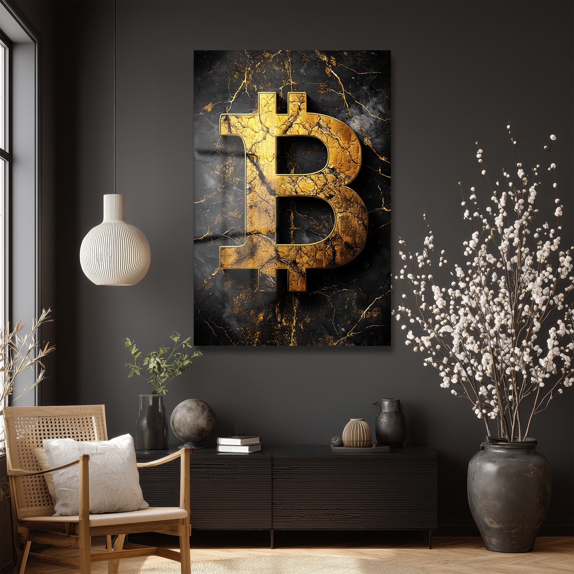 Altın Bitcoin Sembolü: Lüks ve Güçlü Temperli Cam Tablo