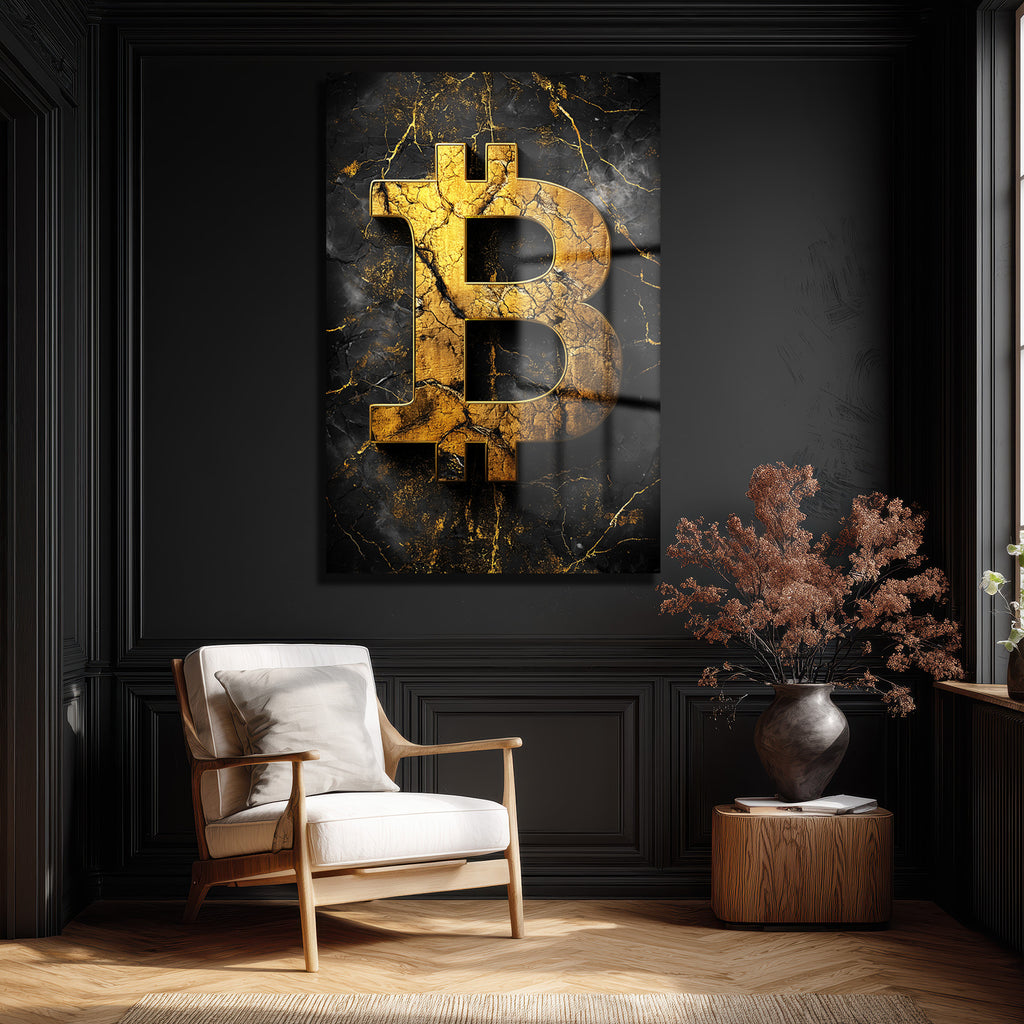 Altın Bitcoin Sembolü: Lüks ve Güçlü Temperli Cam Tablo