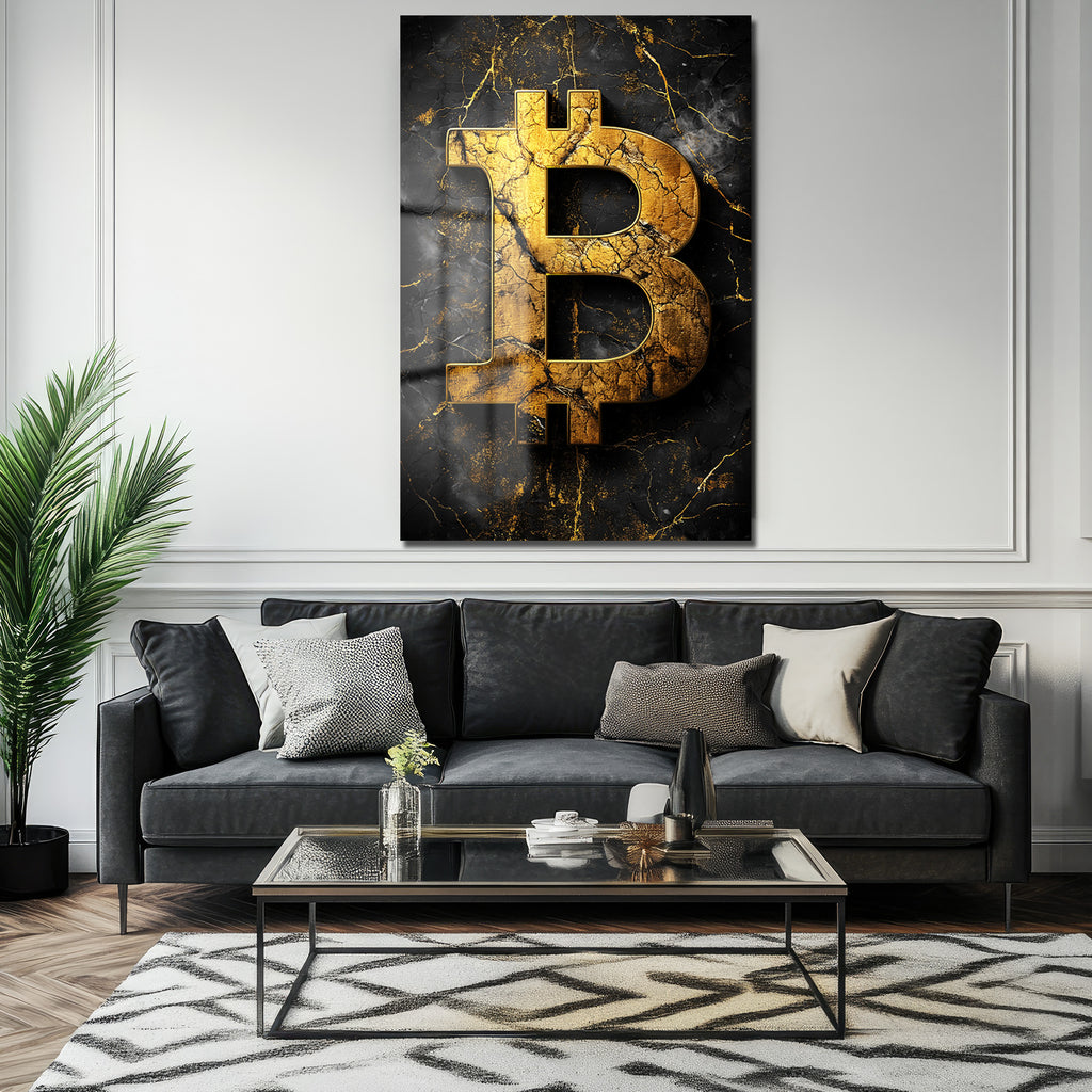 Altın Bitcoin Sembolü: Lüks ve Güçlü Temperli Cam Tablo