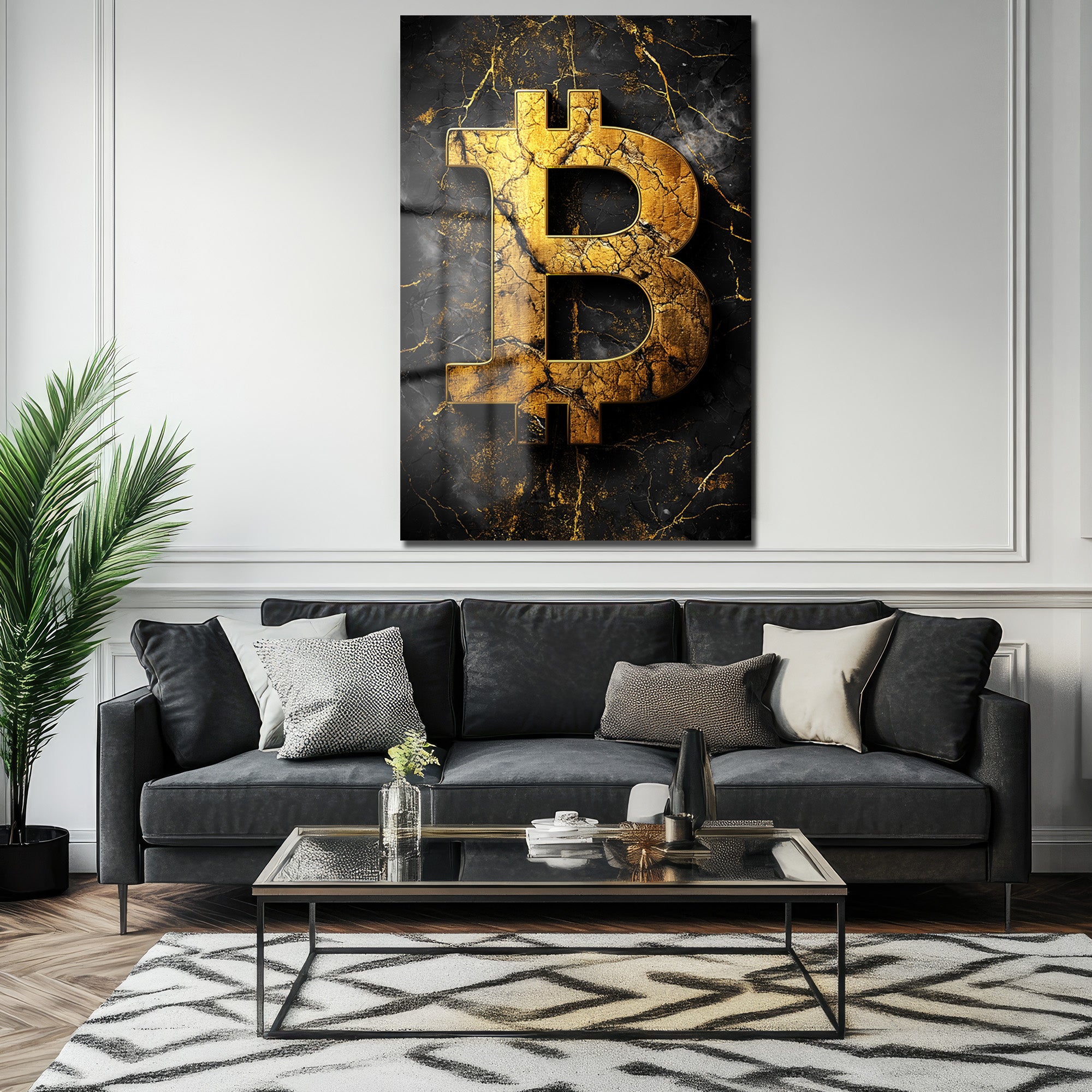 Altın Bitcoin Sembolü: Lüks ve Güçlü Temperli Cam Tablo