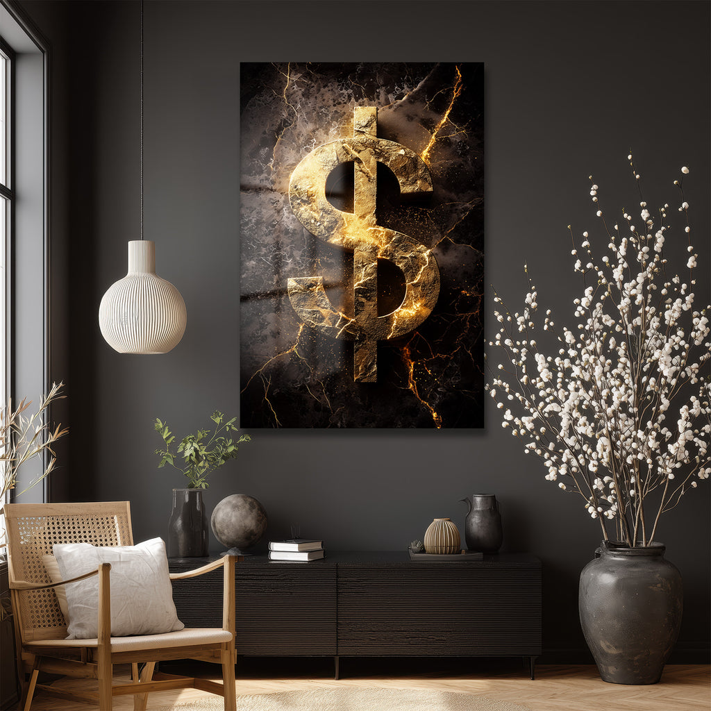 Altın Dolar Gücü: Finansal Başarı Temalı Modern Cam Tablo