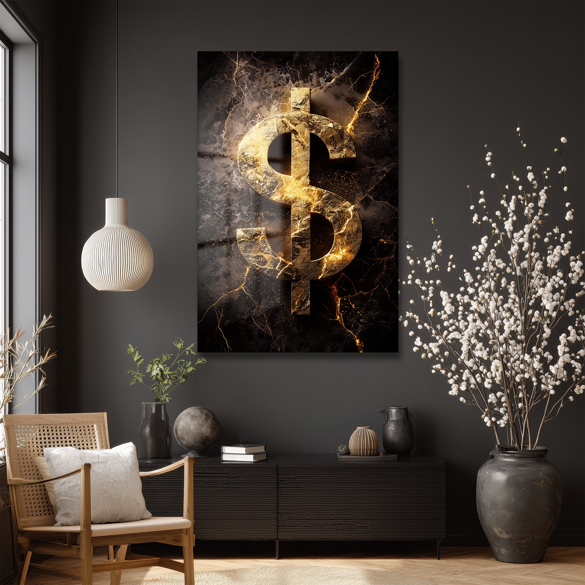 Altın Dolar Gücü: Finansal Başarı Temalı Modern Cam Tablo