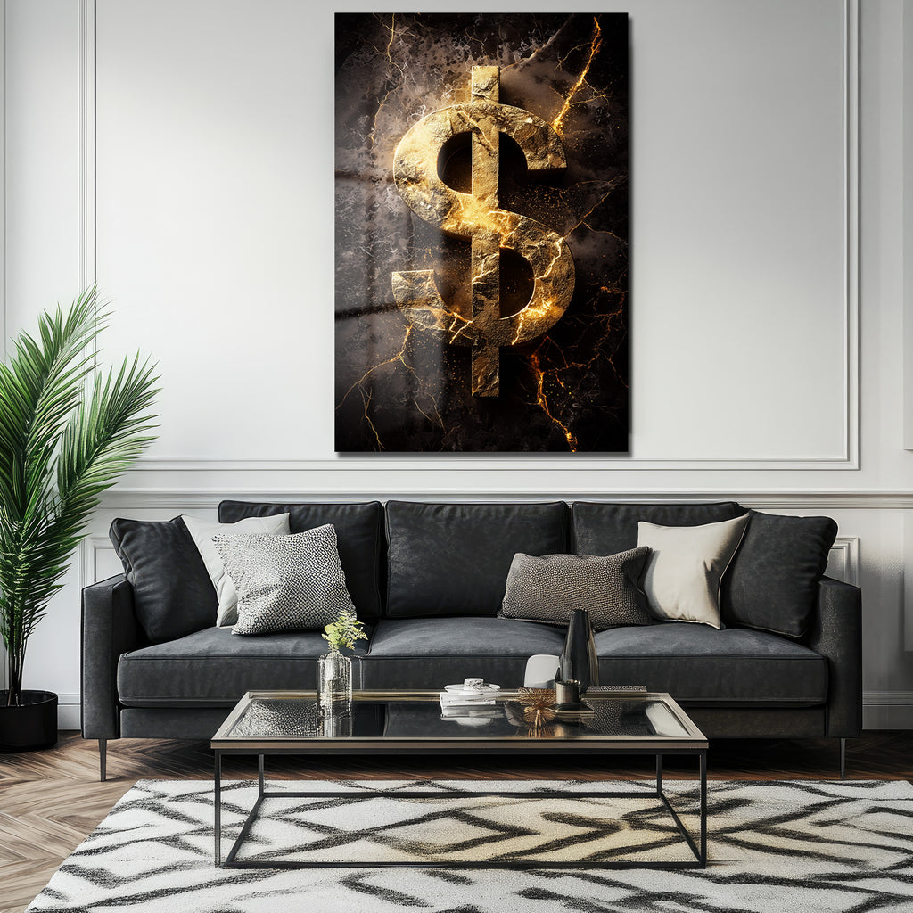 Altın Dolar Gücü: Finansal Başarı Temalı Modern Cam Tablo