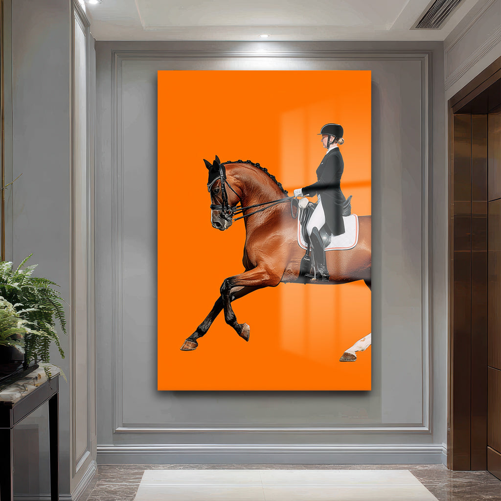 Binicilik Zarafeti: Dinamik At ve Binici Temperli Cam Tablo