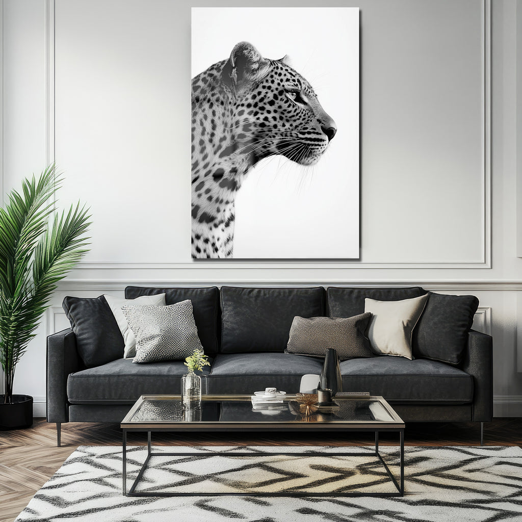 Asil Bakış: Siyah Beyaz Leopar Temperli Cam Tablo