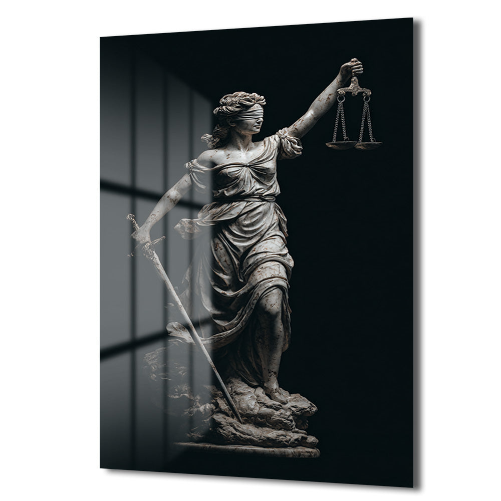 Adaletin Heybeti: Themis Heykeli Modern Cam Tablo