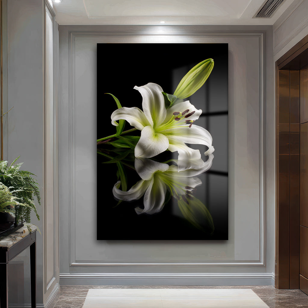 Zarif Beyaz Zambak: Modern Floral Temperli Cam Tablo