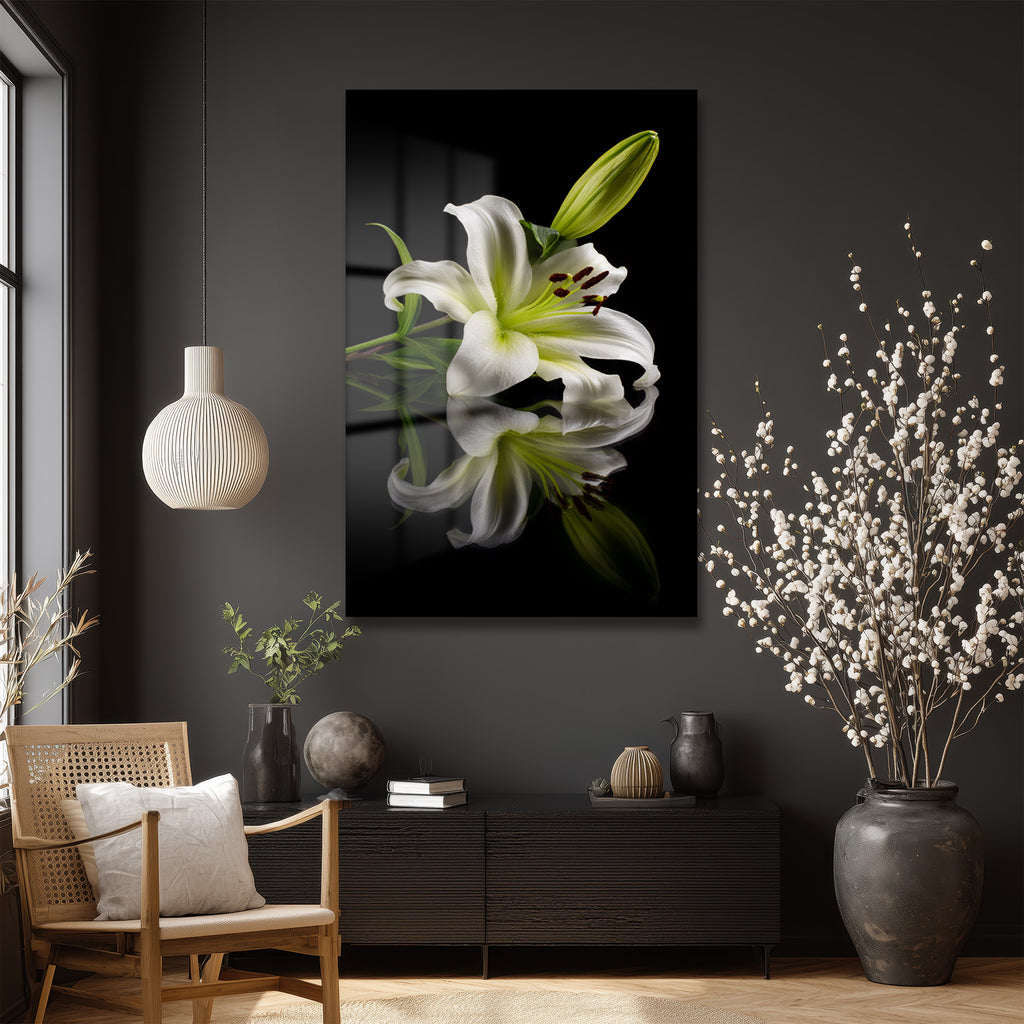 Zarif Beyaz Zambak: Modern Floral Temperli Cam Tablo