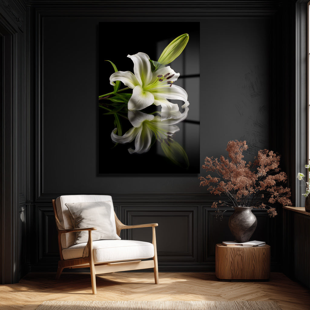 Zarif Beyaz Zambak: Modern Floral Temperli Cam Tablo