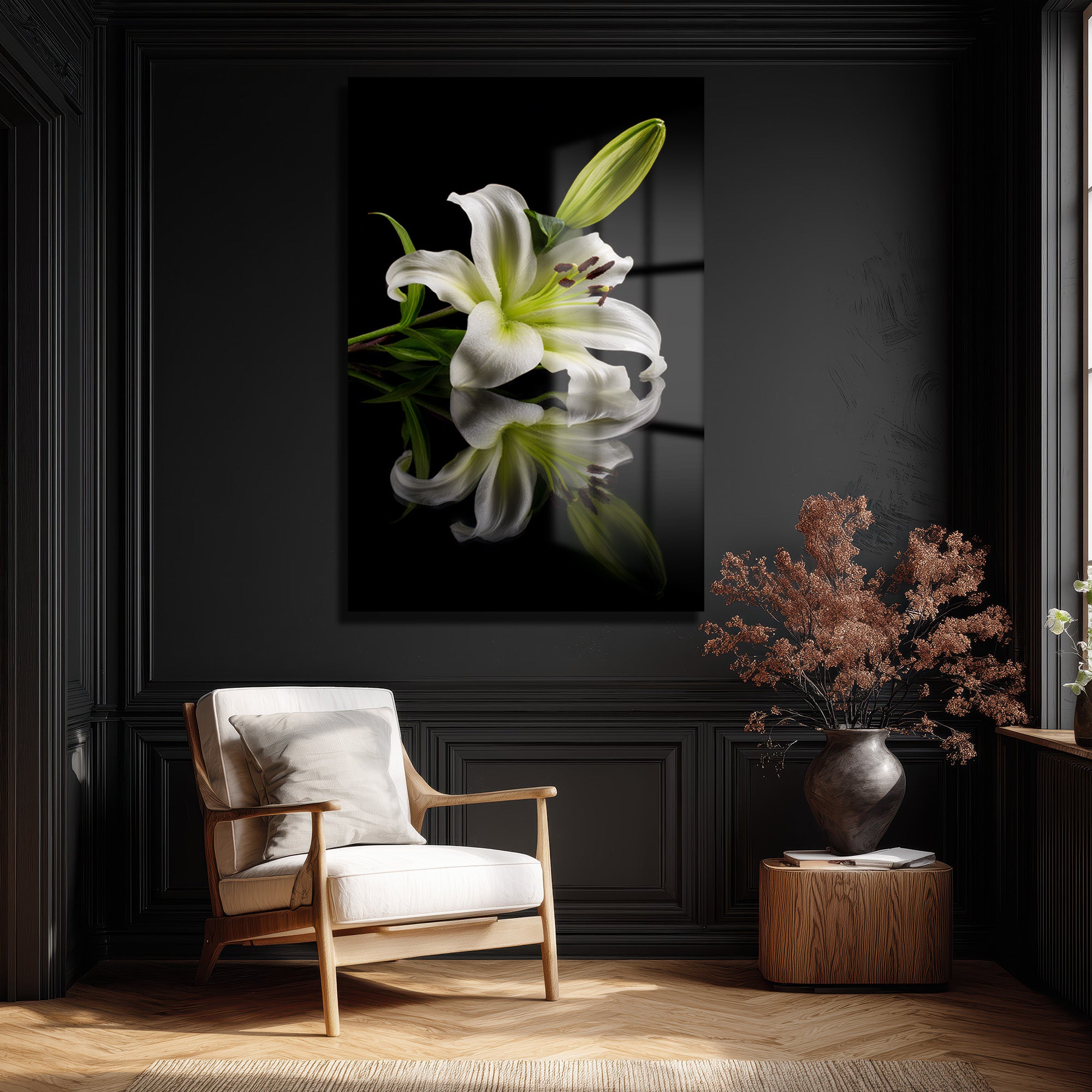 Zarif Beyaz Zambak: Modern Floral Temperli Cam Tablo