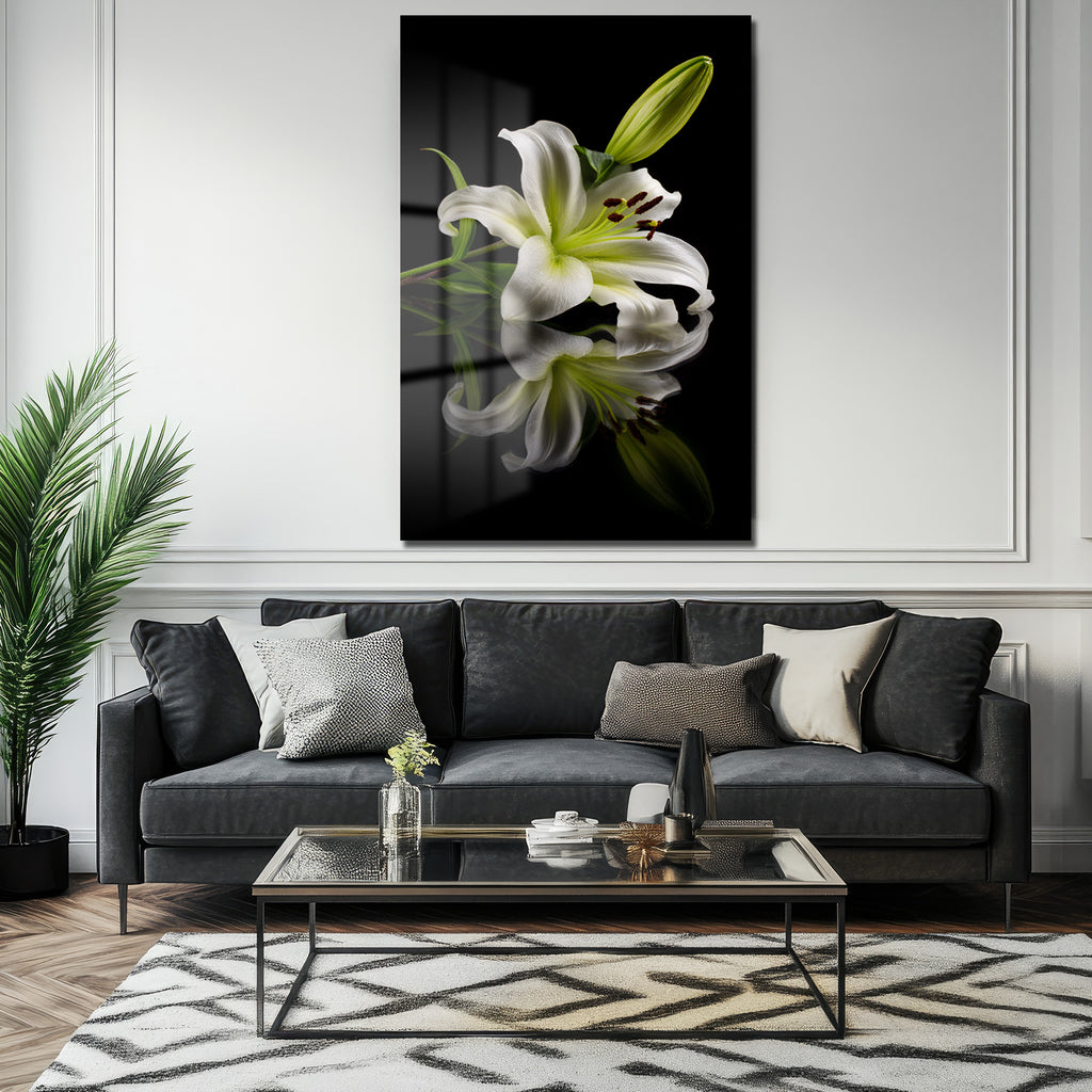 Zarif Beyaz Zambak: Modern Floral Temperli Cam Tablo