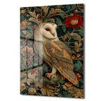 Gizemli Baykuş: William Morris Tarzı Botanik Desenli Temperli Cam Tablo