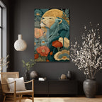 Görkemli Aslan: Art Nouveau Botanik Desenli Dekoratif Cam Tablo