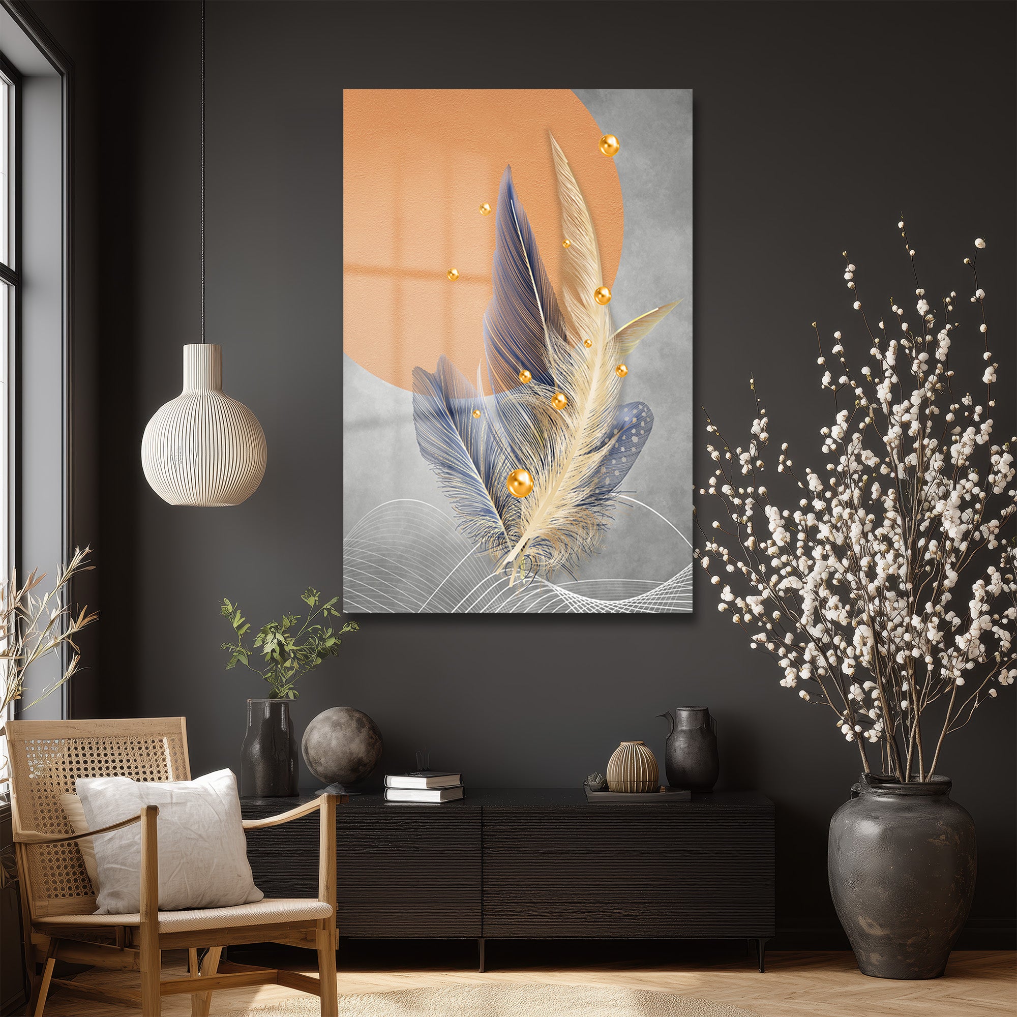 Zen Tüyleri: Altın Dokunuşlu Modern Soyut Cam Tablo