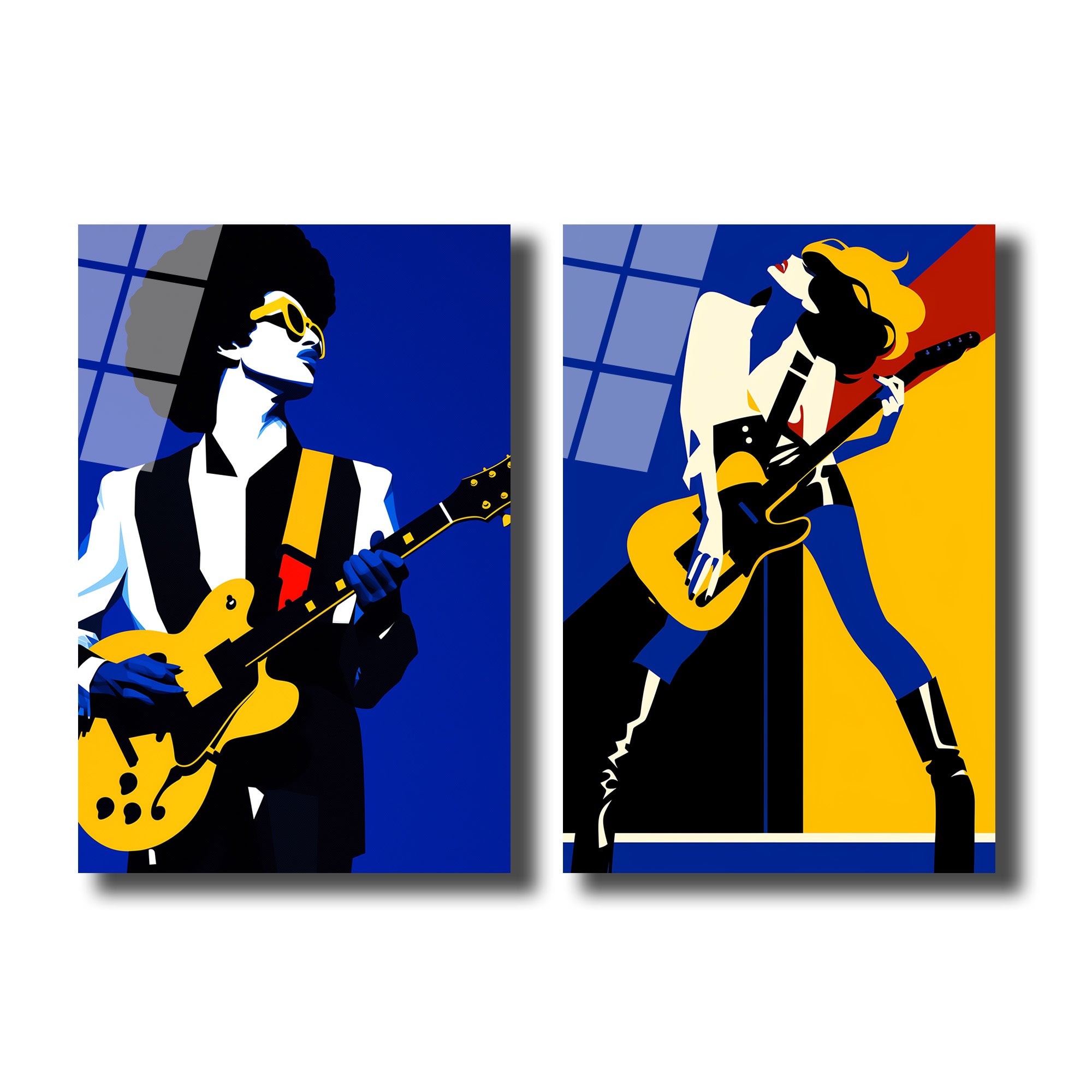 Rock N Roll Enerjisi Pop Art Cam Tablo Seti