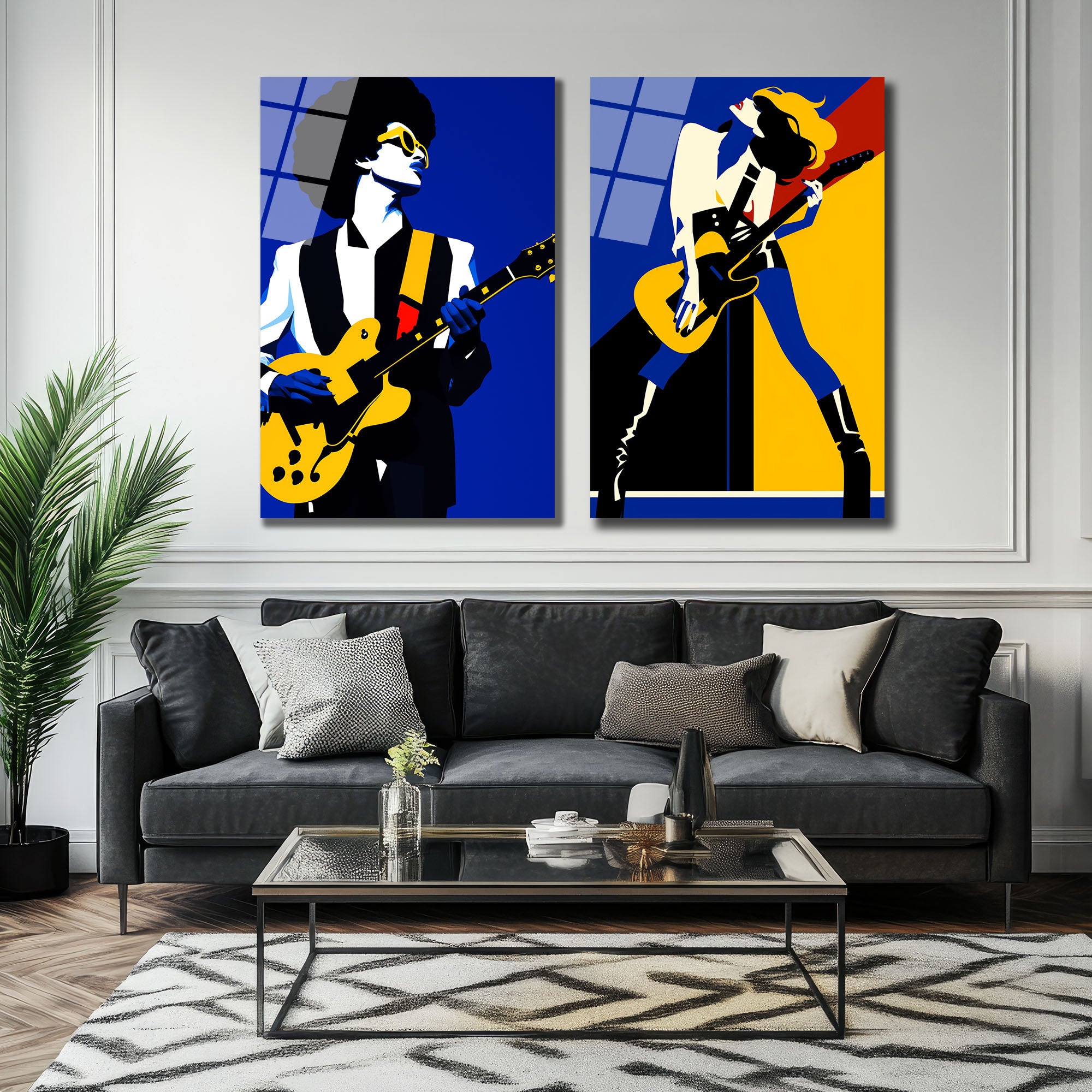 Rock N Roll Enerjisi Pop Art Cam Tablo Seti