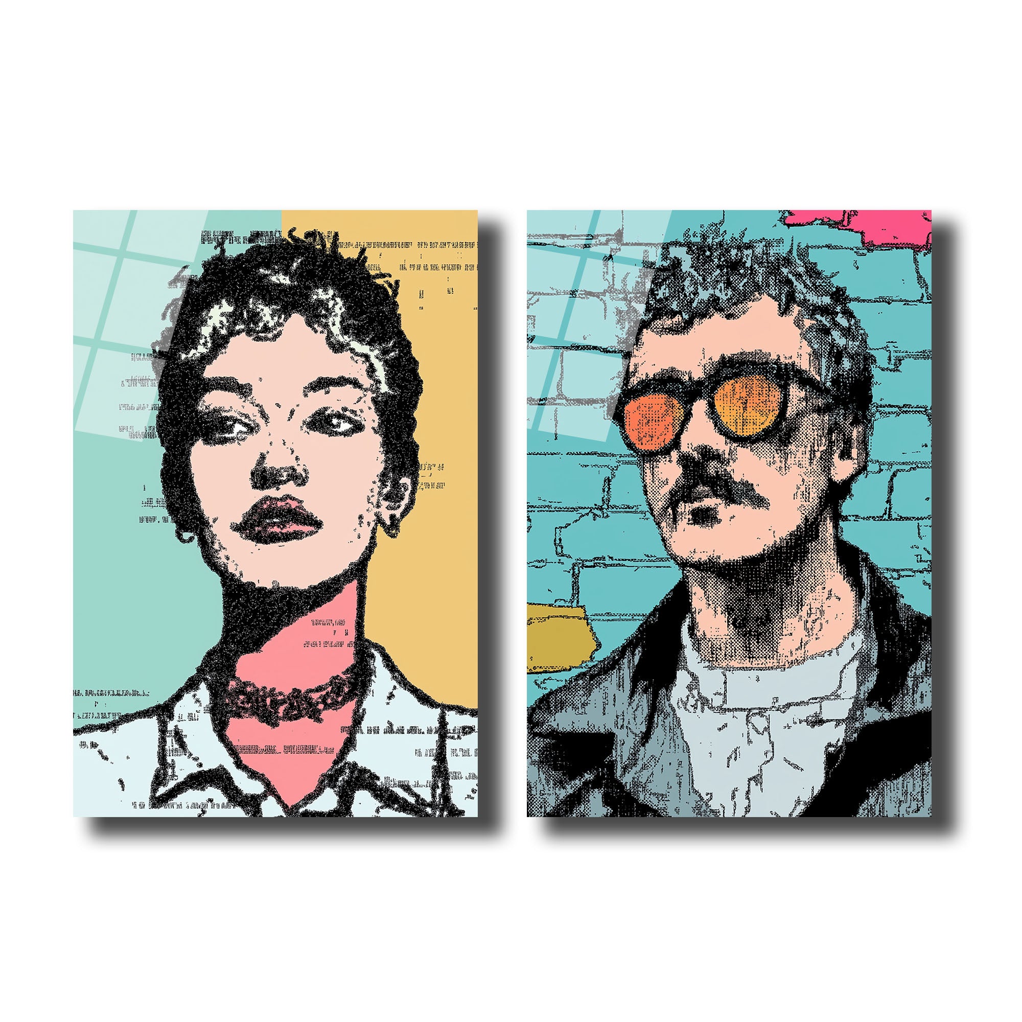 Duo Portre Pop Art Cam Tablo: Modern Ruhların Buluşması