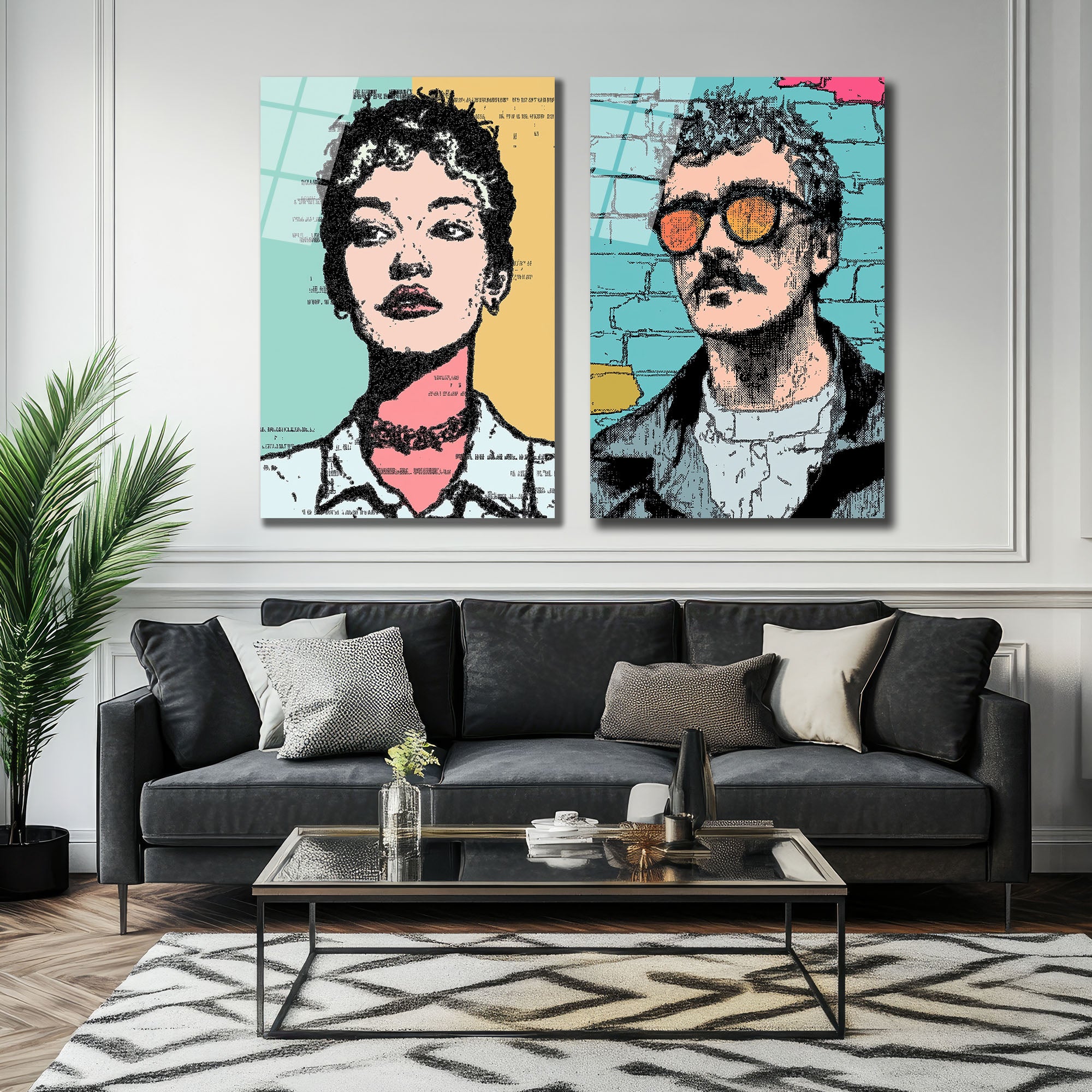 Duo Portre Pop Art Cam Tablo: Modern Ruhların Buluşması