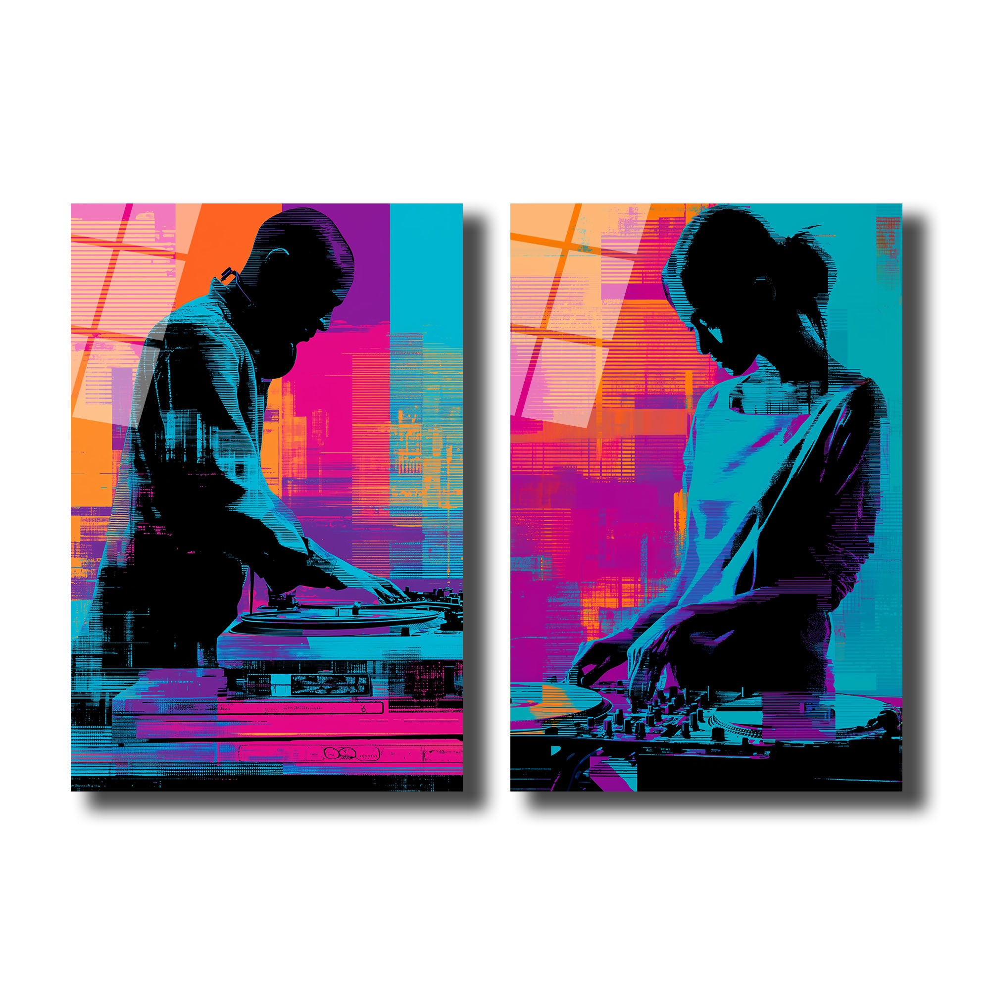 Neon Ritimler DJ Performansı Cam Tablo - Modern Sanat Dekorasyonu