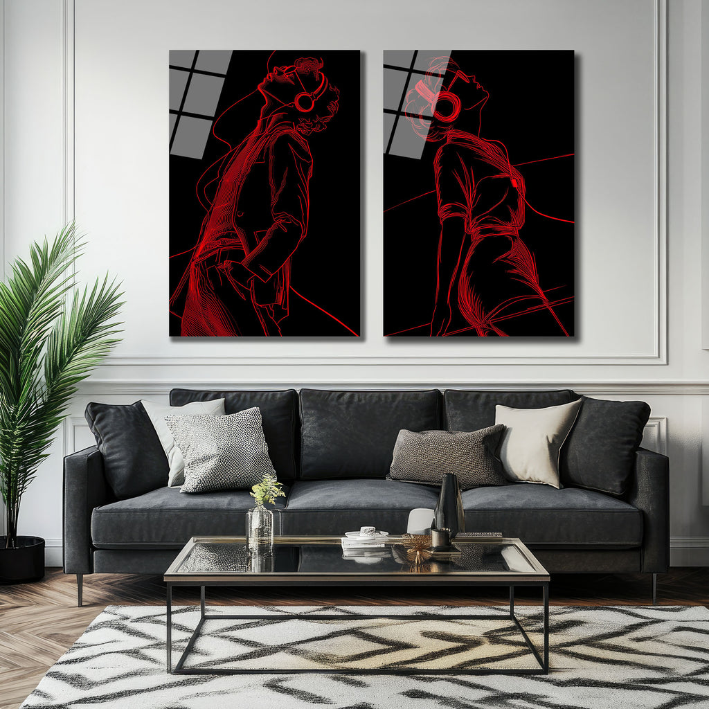 Müziğin Ritminde Soyut Sanat Cam Tablo Seti | Modern Duvar Dekoru